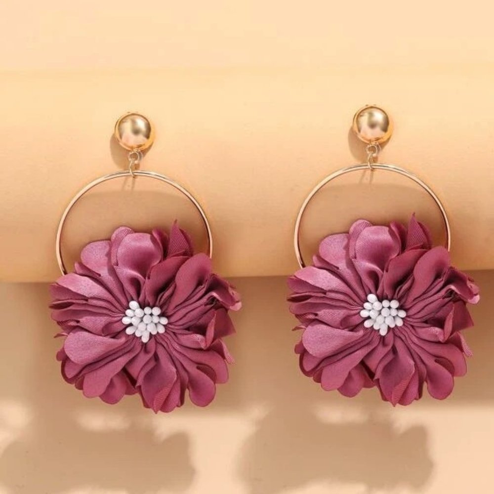 NEW Gold‎ Purple Pink Flower Drop Earrings Boho